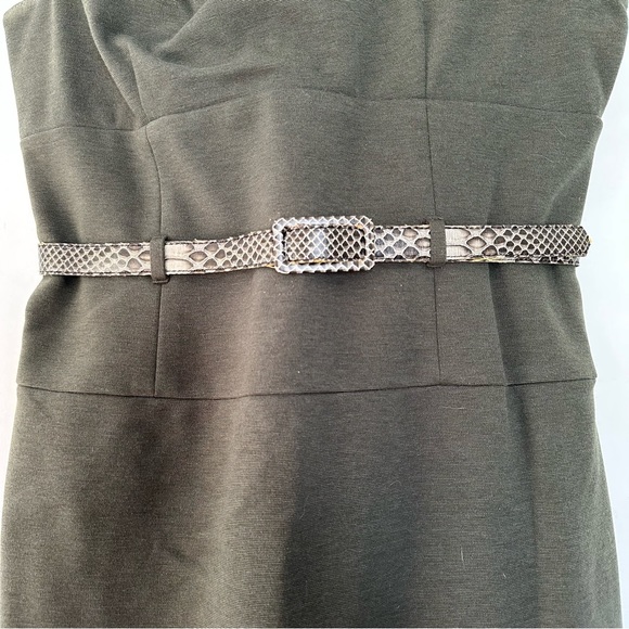 Adrianna Papell Belted Olive Asymmetrical Neck Dress - Picture 3 of 7